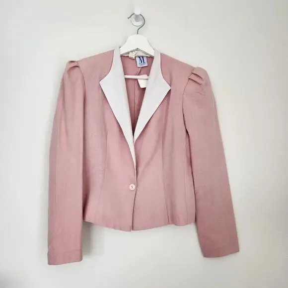Vintage M Company Pink Blazer One Button Fold Over Collar Should Pad Suit Coat S - Picture 11 of 11
